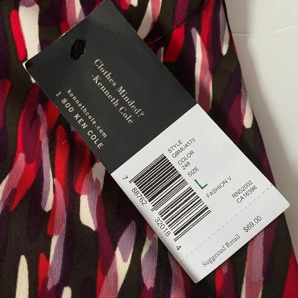 Kenneth Cole Skirt Womens Size L Multicolor Watercolor Print Knit Side Slit NWT
